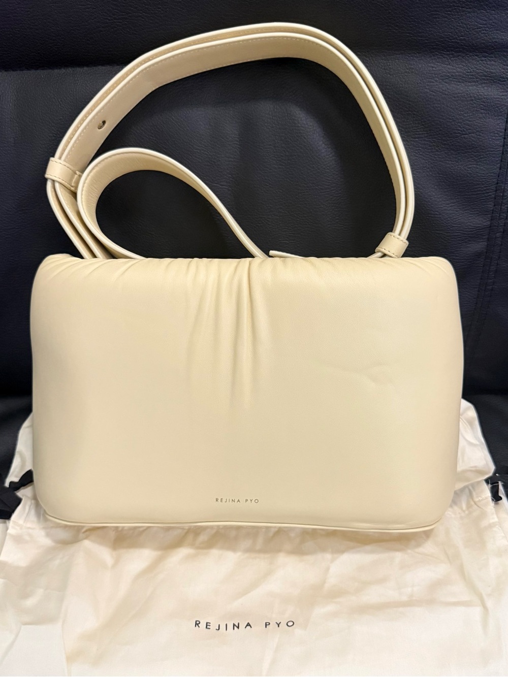 NWT REJINA PYO Ellis Cream Padded Puffy Leather Structure Shoulder Bag